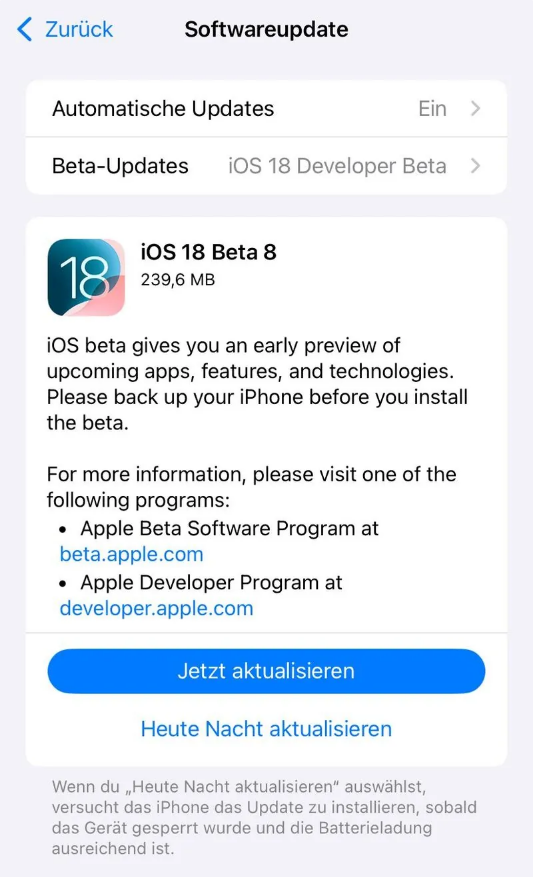 宜都苹果手机维修分享苹果 iOS / iPadOS 18 开发者预览版 Beta 8 发布 